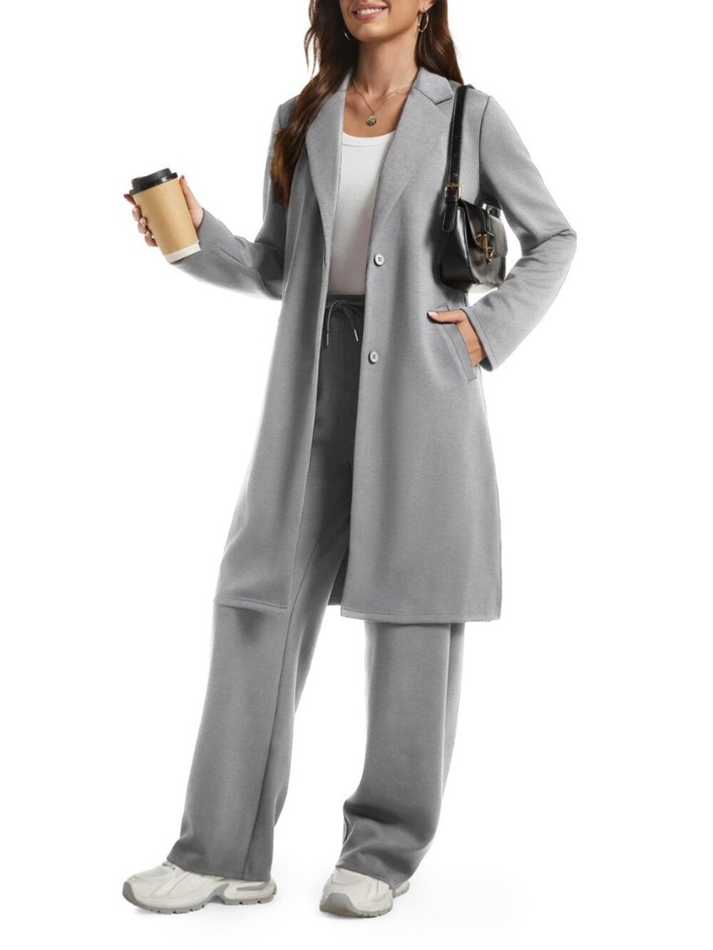 Women's 2 Piece Sets Dressy Casual Cardigan Pea Coat Wide Leg Pants Suit Winter